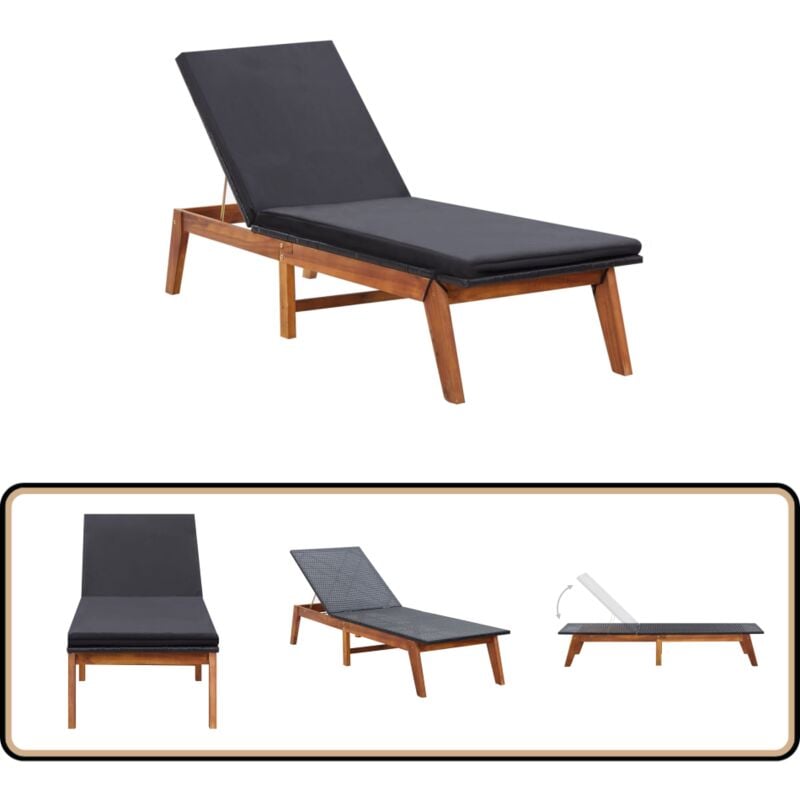 Chaise longue et coussin Résine tressée et bois d'acacia massif - Chaises Longues - Transats - Mobilier De Jardin - Chaises De Jardin - Bain De Soleil