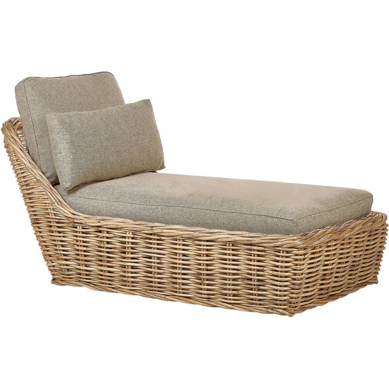 Beliani - Chaise Longue Extérieur Boho Traditionnel en Rotin Naturel avec 3 Coussins Taupe Belsito