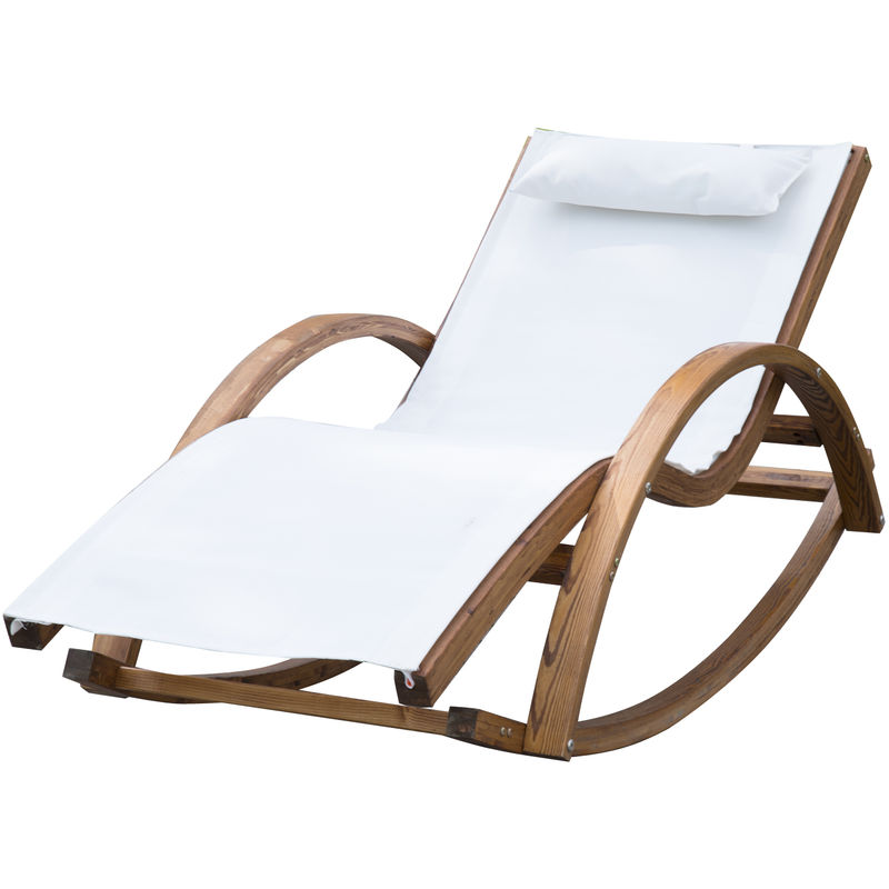 Chaise longue fauteuil berçant à bascule transat bain de soleil rocking chair en bois charge 120 Kg blanc - Blanc