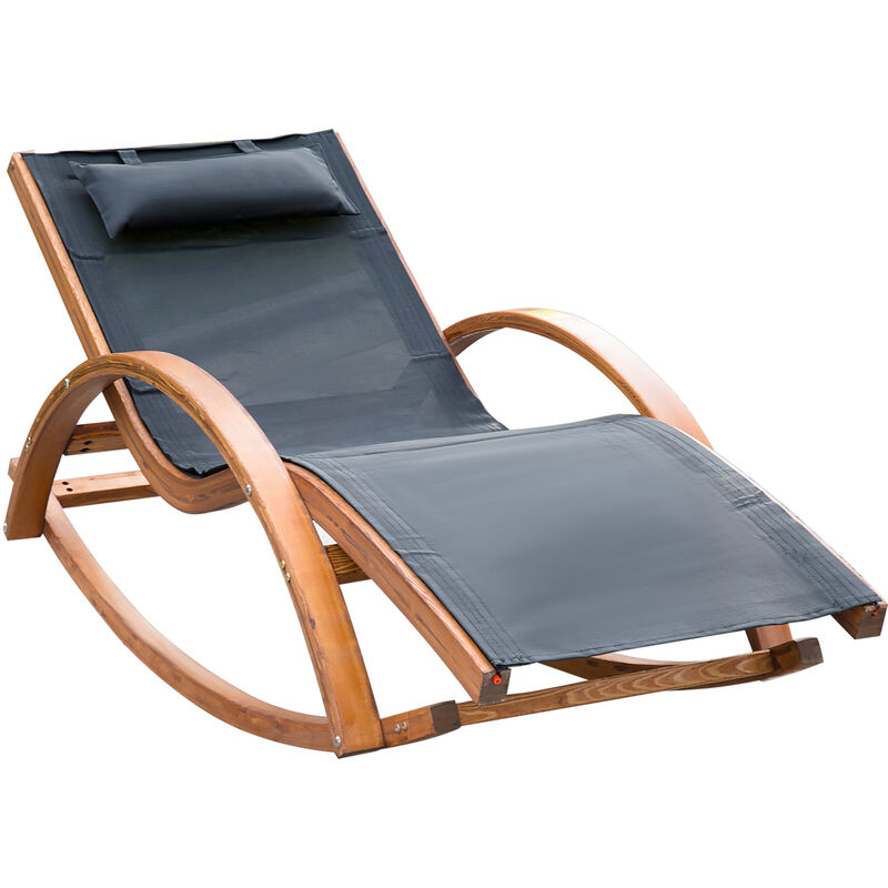 Outsunny - Chaise longue fauteuil berçant à bascule transat bain de soleil rocking chair en bois charge 120 Kg noir - Noir