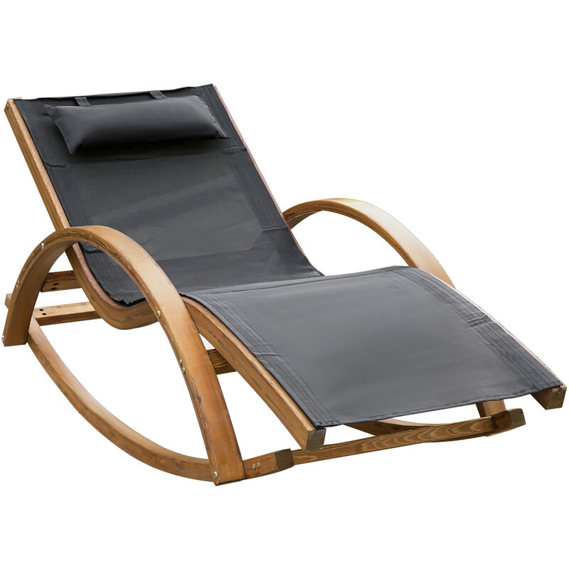 Outsunny - Chaise longue fauteuil berçant à bascule transat bain de soleil rocking chair en bois charge 120 Kg gris - Gris