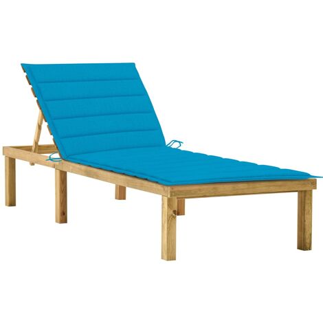Chaise longue Fauteuil de jardin relax Bain de jardin avec coussin bleu Bois de pin imprégné GF59583