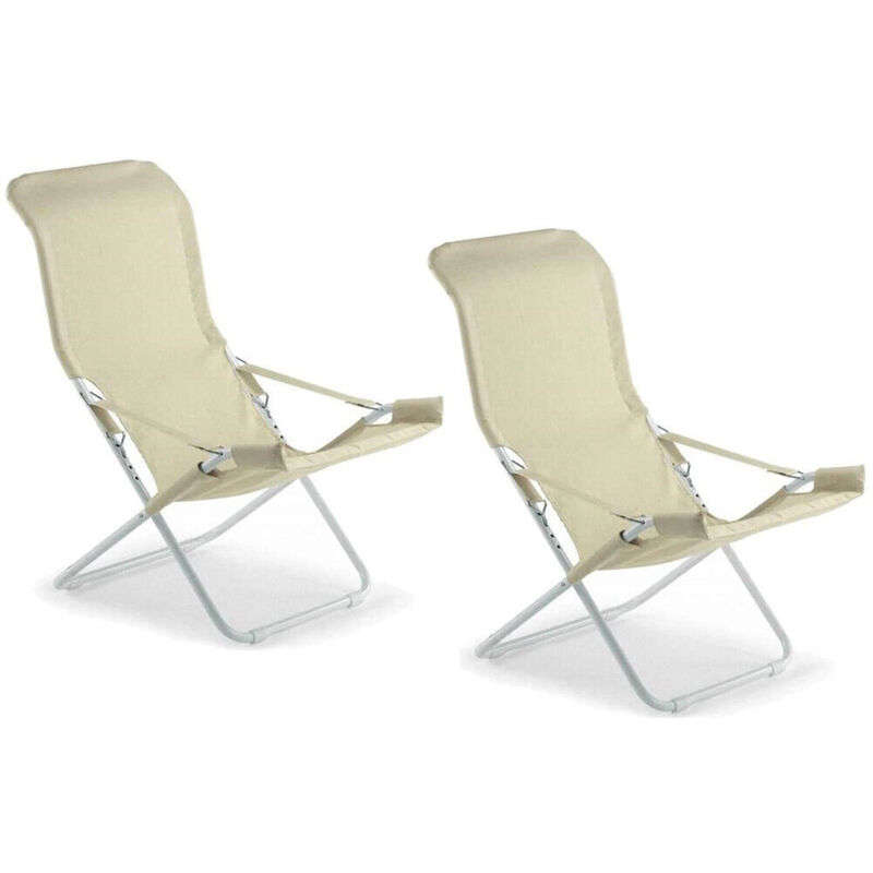 Okaffarefatto - Chaise longue fiam fiesta structure acier blanc et toile jute 127BSJUT x 2