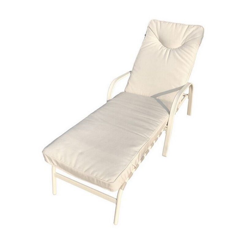Chaise longue Giove fauteuil structure me'tal 158x65x98 cm coussin couleur e'cru pour jardin exte'rieur