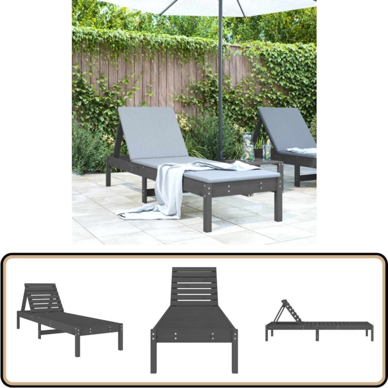 Chaise longue gris 199,5x60x74 cm bois massif de pin - Chaises Longues - Bains De Soleil - Mobilier De Jardin - Chaises Extérieures - Relaxations