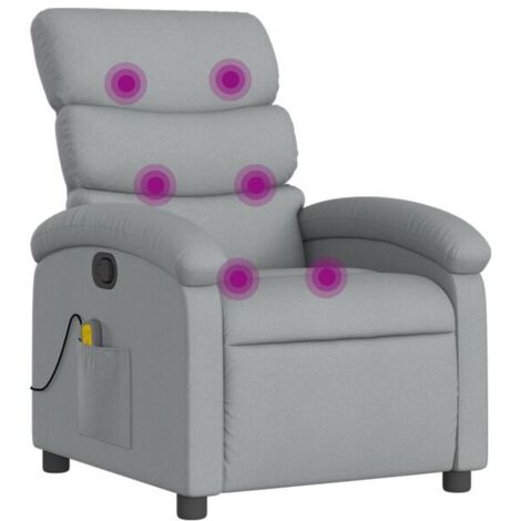 Chaise longue grise en tissu avec fonction de massage intégrée – Relaxation ergonomique, dossier inclinable et appui-tête réglable