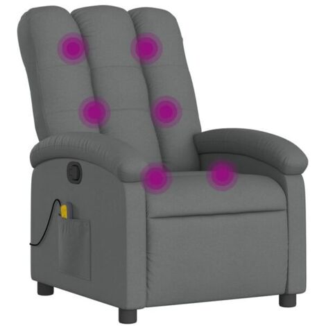 Chaise longue grise foncée en tissu avec fonction de massage intégrée – Relaxation complète, dossier inclinable et appui-tête réglable