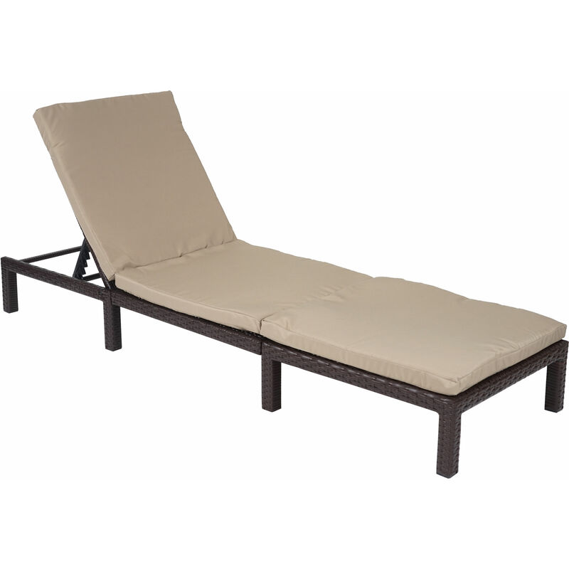 Jamais utilisé] Chaise longue HHG 605, polyrotin, bain de soleil, transat de jardin Basic marron, coussin crème - brown