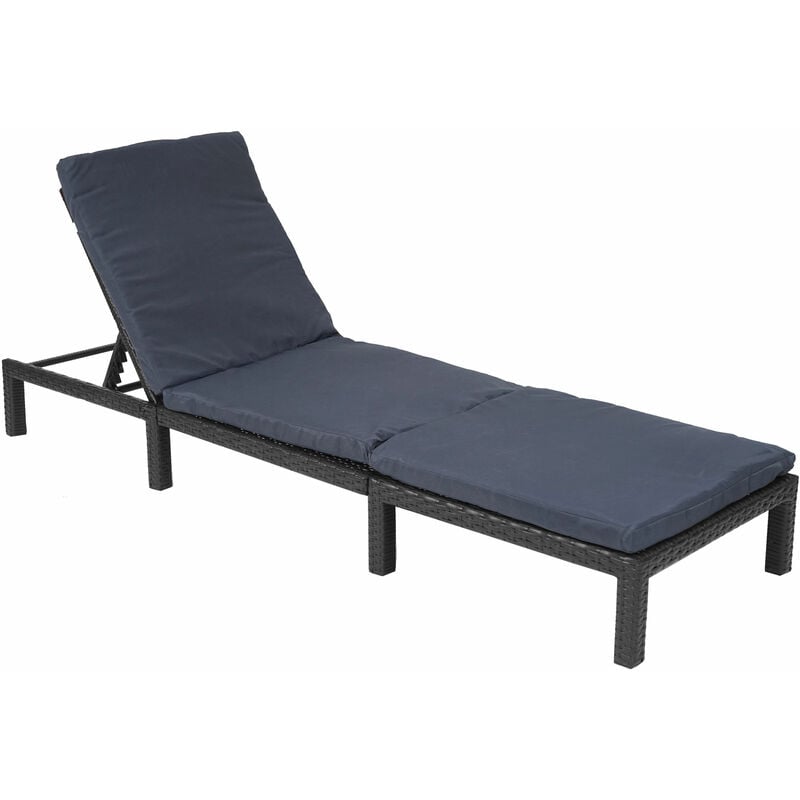 HHG - jamais utilisé] Chaise longue 605, polyrotin, bain de soleil, transat de jardin Basic anthracite, coussin gris - black