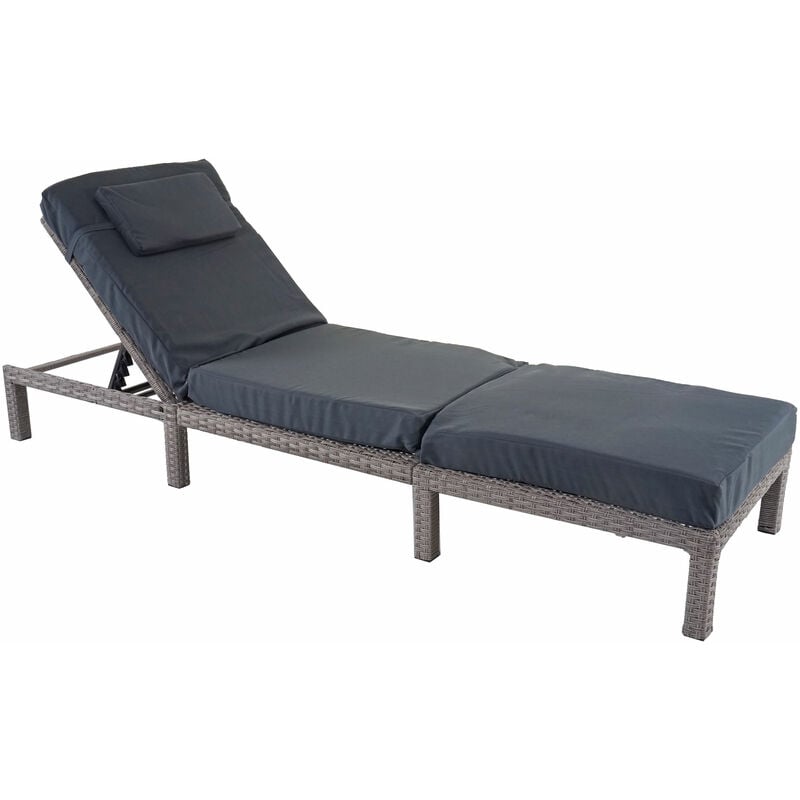 Jamais utilisé] Chaise longue HHG 605, en polyrotin, transat de jardin Premium gris, coussin gris foncé - grey
