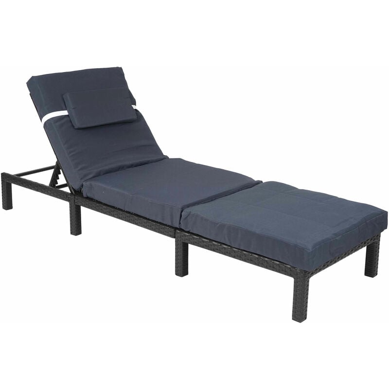 Jamais utilisé] Chaise longue HHG 605, polyrotin, bain de soleil, transat de jardin Premium anthracite, coussin gris - black