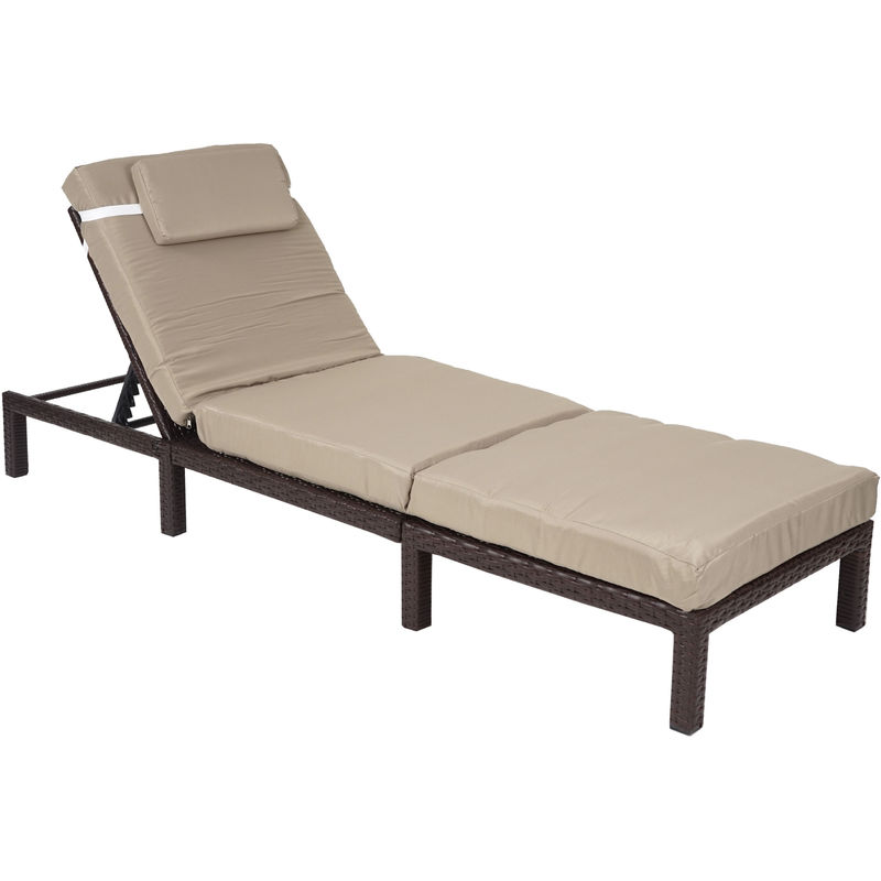 Chaise longue HHG 605, polyrotin, bain de soleil, transat de jardin Premium marron, coussin crème - brown