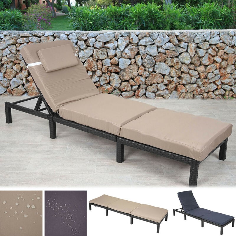 Chaise longue HWC-A51, en polyrotin, transat de jardin - Basic gris, matelas gris foncé