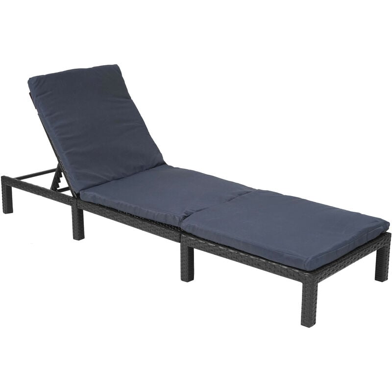 Chaise longue HWC-A51, polyrotin, bain de soleil, transat de jardin - Basic anthracite, coussin gris