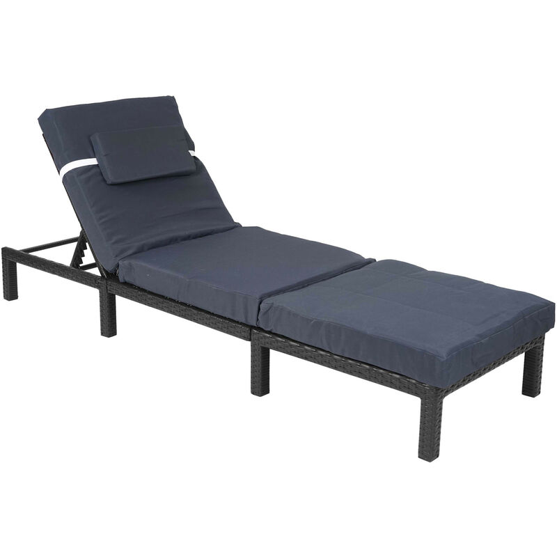 Chaise longue HWC-A51, polyrotin, bain de soleil, transat de jardin - Premium anthracite, coussin gris