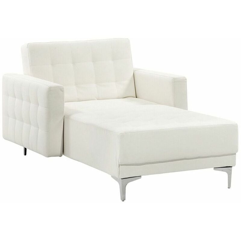 Chaise Lounge Reclinabile in Ecopelle Bianca Trapuntata Piedini Argento Aberdeen