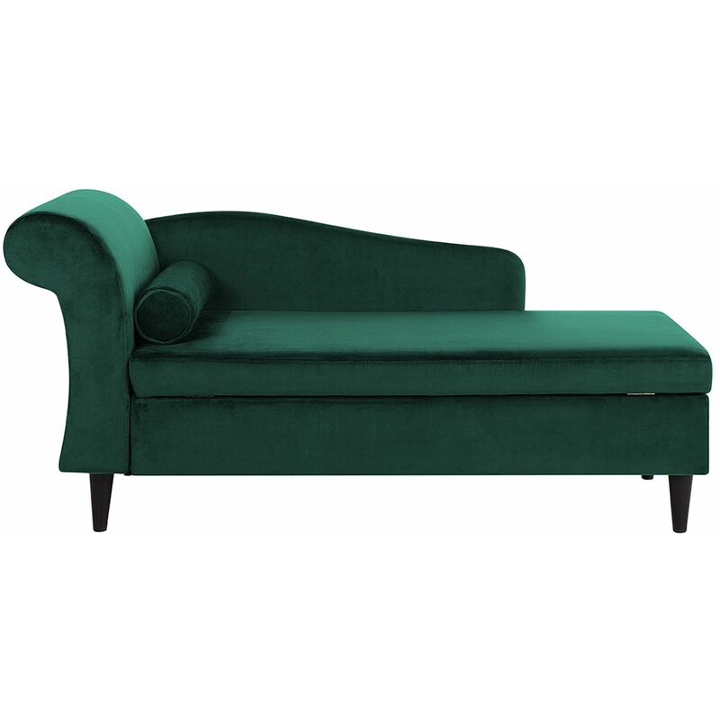 Beliani Chaise Longue In Velluto Verde Con Contenitore Versione Sin...