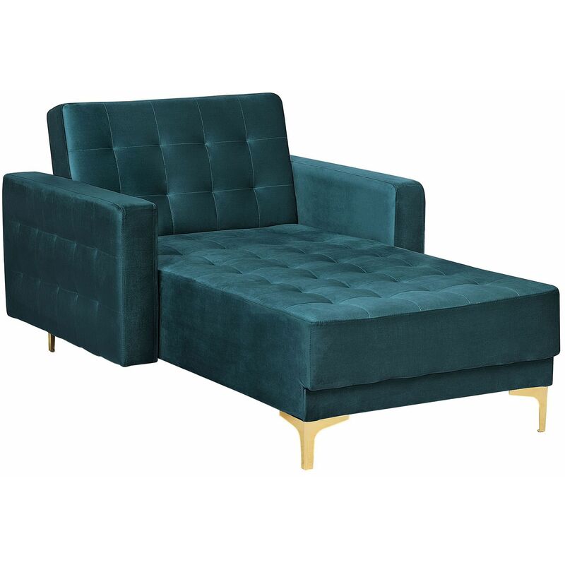 Beliani - Chaise Lounge Reclinabile Velluto Verde Acqua Trapuntata Piedini Argento Aberdeen