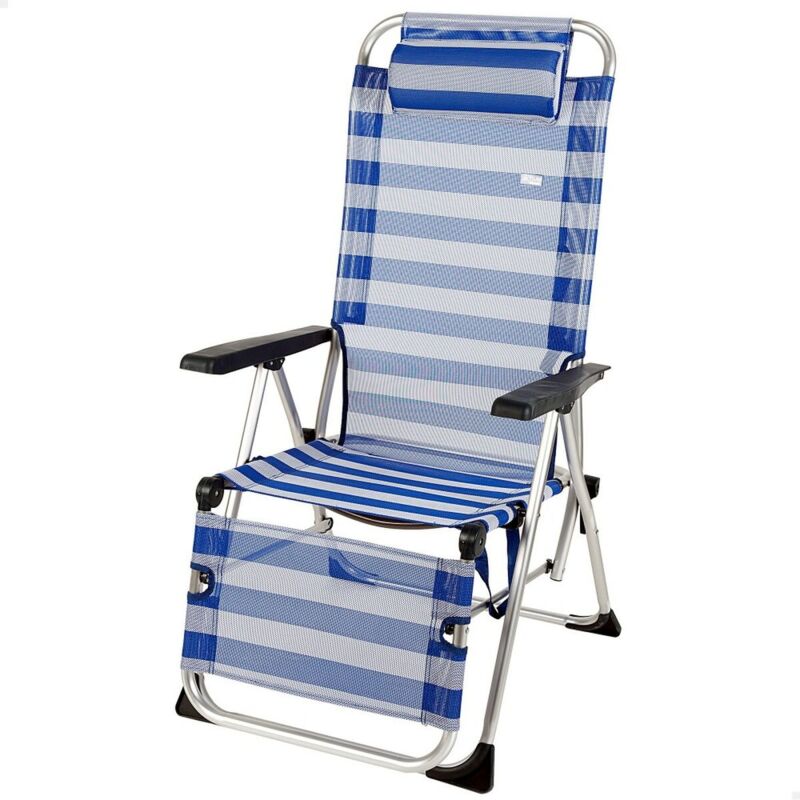 62298 - Chaise longue de plage pliante ofaluminium et textilène, multi-position 5 positions, poids maximum 110kg, anti-basculement, Dimensions 75 x