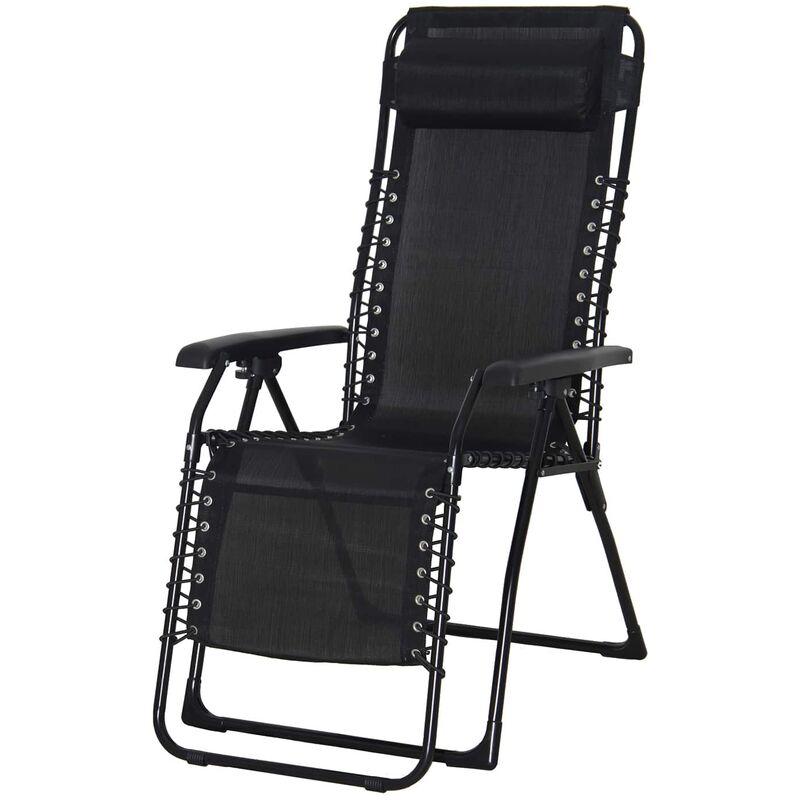 Chaise Longue Inclinable de Jardin Relax Catania Acier 65,5x91x116 cm Noir avec Coussin - chillvert