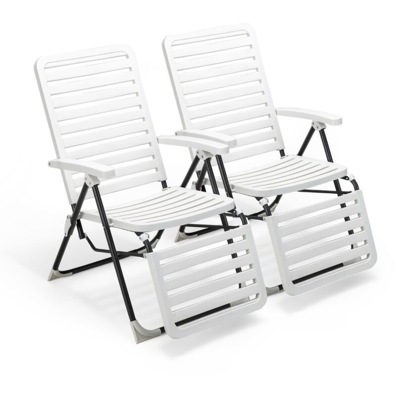 Chaise Longue Inclinable Dossier 7 Niveaux Transat Bain de Soleil Blanc CW22657