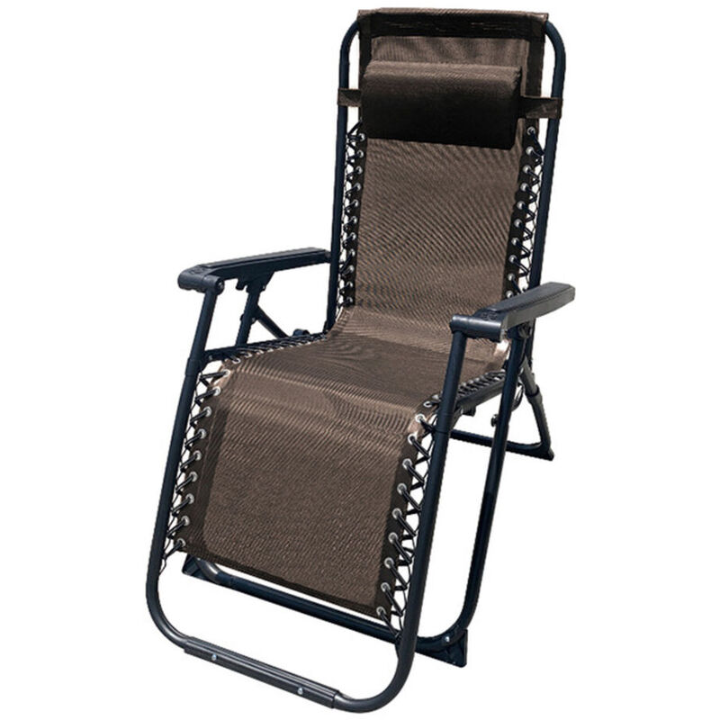 Transat Pliable Acier Avec Coussin Jardin et Piscine 90X66X108 cm Gravité Zéro Marron 10007 - Marbueno