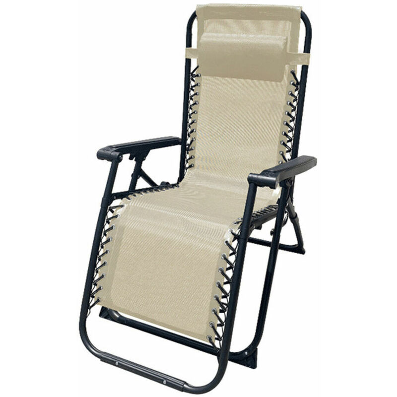 Chaise Longue Pliante Acier Avec Coussin Jardin et Piscine 90X66X108 cm Gravité Zéro Beige 10005 - Marbueno