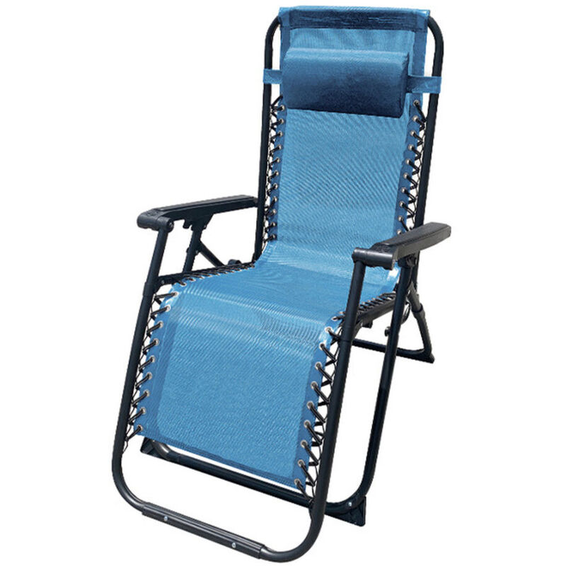 Marbueno Chaise Longue Pliable Acier Avec Coussin Jardin et Piscine 90X66X108 cm Gravité Zéro Bleu 10345