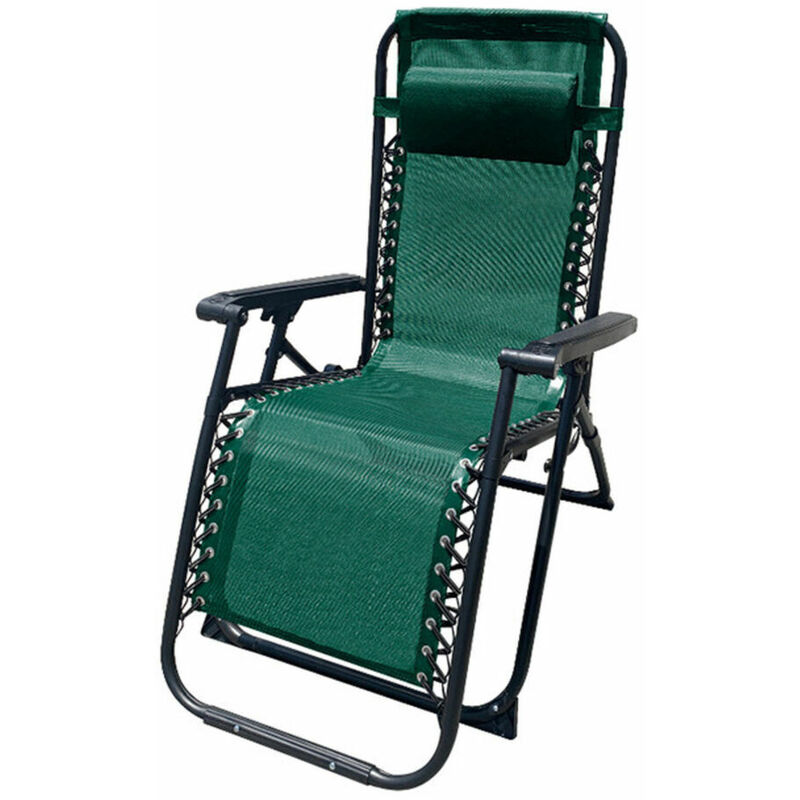 Transat Pliant Acier avec Coussin Jardin et Piscine 90X66X108 cm Gravité Zéro Vert 10008 - Marbueno