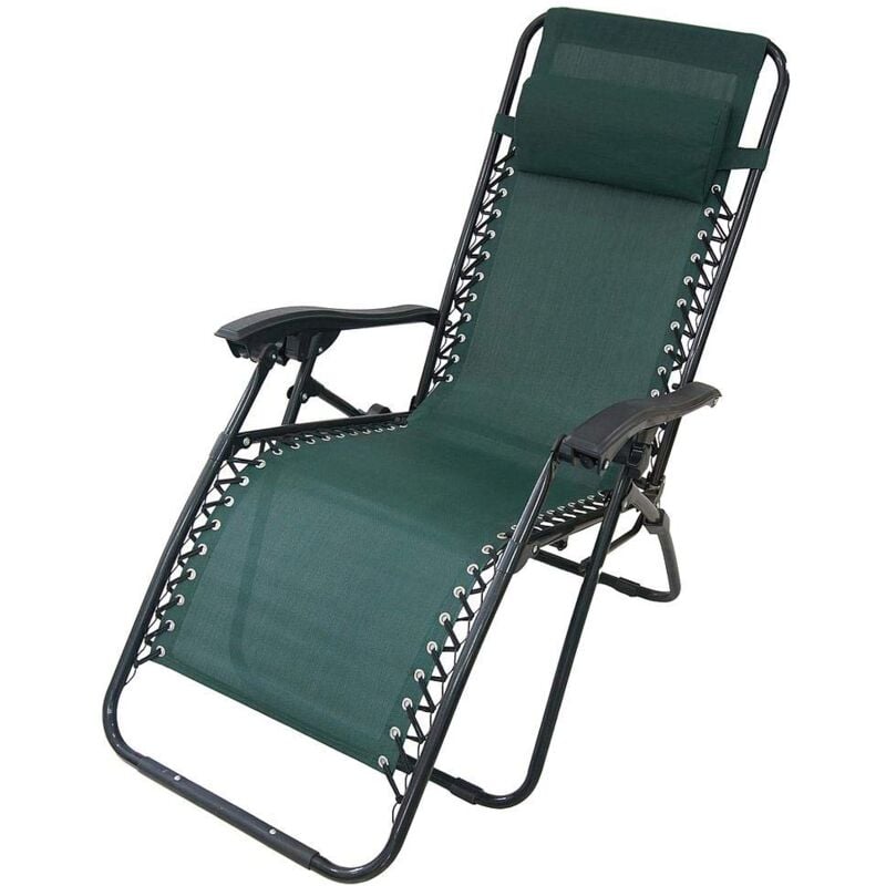 Chaise Longue Inclinable, Transat en Textilène de Jardin, 165 x 112 x 65 cm, Vert, Avec coussin, Textilène, Charge maximale: 100 kg