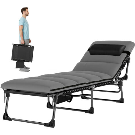 Chaise longue jardin pliable, transat extérieur réglable 5 positions, 200x57x38 cm, gris foncé