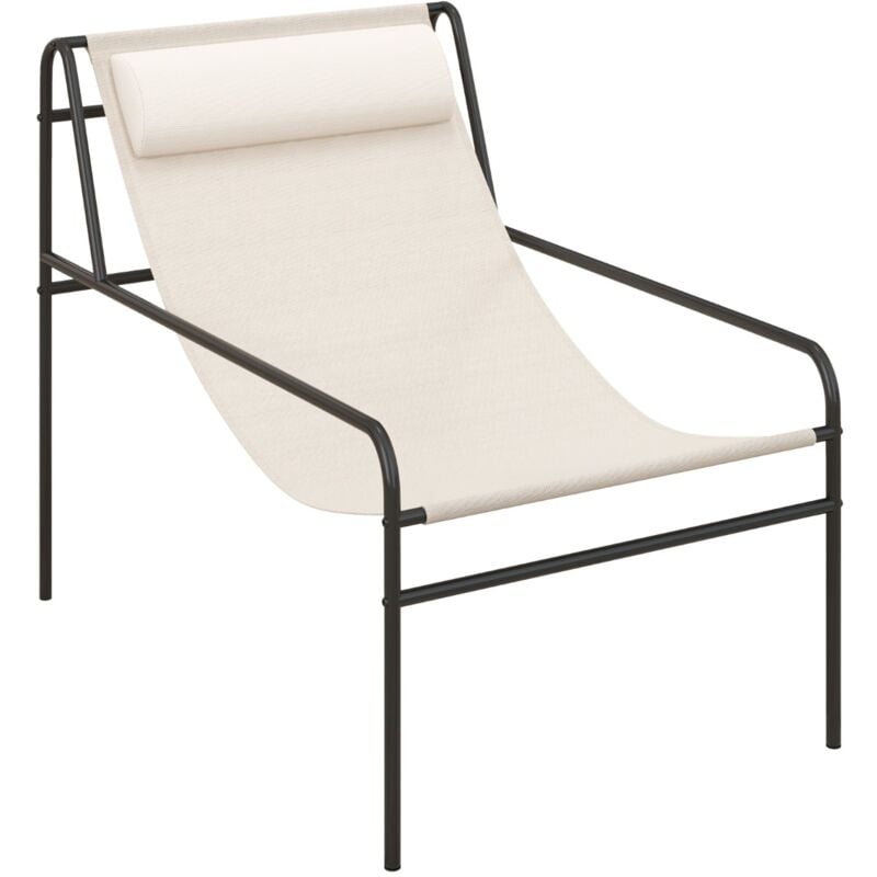Chaise Longue Jardin Textilène Appui-tête Amovible Charge 160KG Beige CW47817
