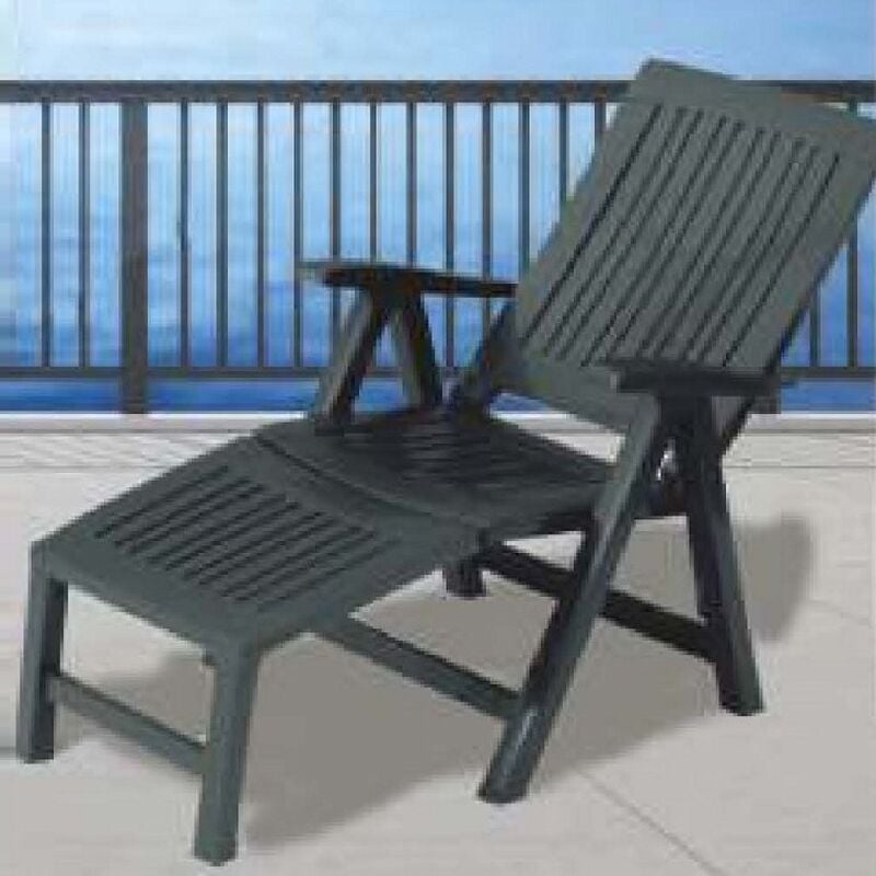 Chaise longue Lucrezia Relax avec repose-pieds en plastique anthracite 60x103x105 cm pour jardin exte'rieur piscine plage
