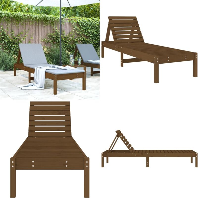 Chaise longue marron miel 199,5x60x74 cm bois massif de pin - Chaises Longues - Transats - Mobilier De Jardin - Chaises De Jardin - Bains De Soleil