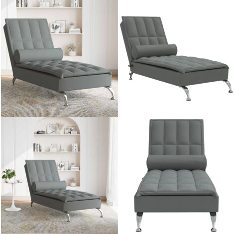 Chaise Longue Massaggi con Capezzale Grigio Scuro in Tessuto - Cuscino a rullo - Schienale in compensato