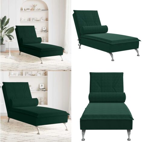 Chaise Longue Massaggi con Capezzale Verde Scuro in Velluto - Cuscino a rullo - Velluto