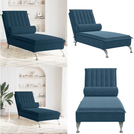 Chaise Longue Massaggi con Cuscino a Rullo Blu in Velluto - Cuscino a rullo - Massaggio con vibrazione