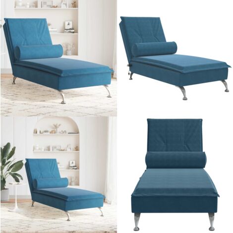 Chaise Longue Massaggi con Cuscino a Rullo Blu in Velluto - Cuscino a rullo - Massaggio con vibrazione