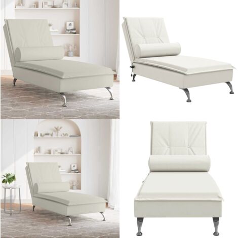 Chaise Longue Massaggi con Cuscino a Rullo Crema in Velluto - Cuscino a rullo - Massaggio con vibrazione