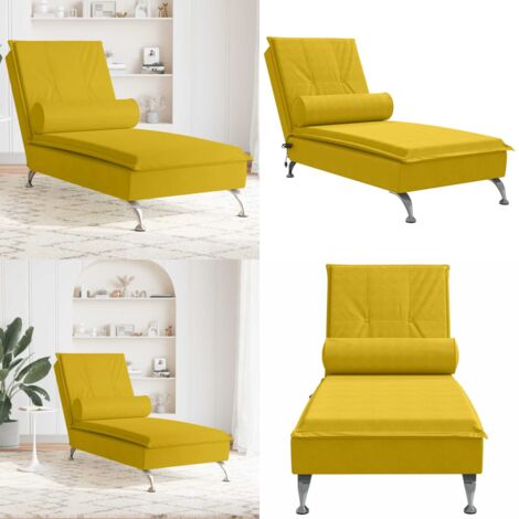 Chaise Longue Massaggi con Cuscino a Rullo Giallo in Velluto - Cuscino a rullo - Massaggio