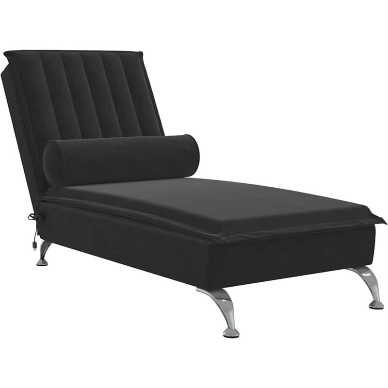 Vidaxl Chaise Longue Massaggi Con Cuscino A Rullo Nero In Velluto