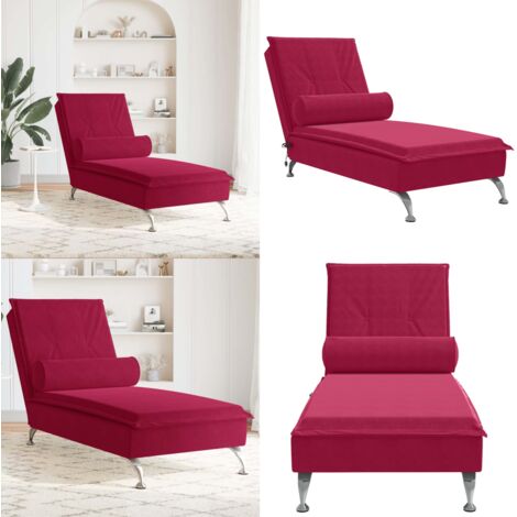Chaise Longue Massaggi con Cuscino a Rullo Rosso Vino Velluto - Cuscino a rullo - Massaggio