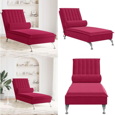 Chaise Longue Massaggi con Cuscino a Rullo Rosso Vino Velluto - Cuscino a rullo - Massaggio