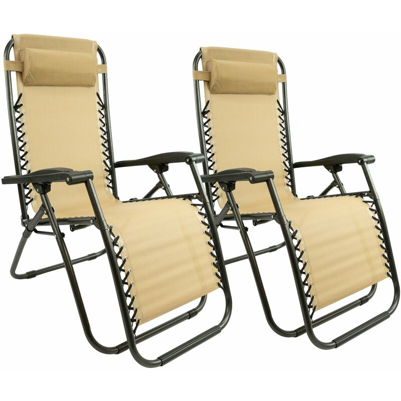 Lot de 2 Chaise longue inclinable en textilene - Chaise Longue Pliable avec Dossier réglable - jusqu'à 150 kg - Taupe - taupe - Maxxgarden