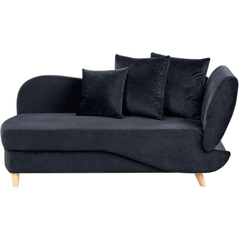 Chaise Longue Moderne 2 Places à Droite avec Rangement et Coussins en Velours Noir Meri II