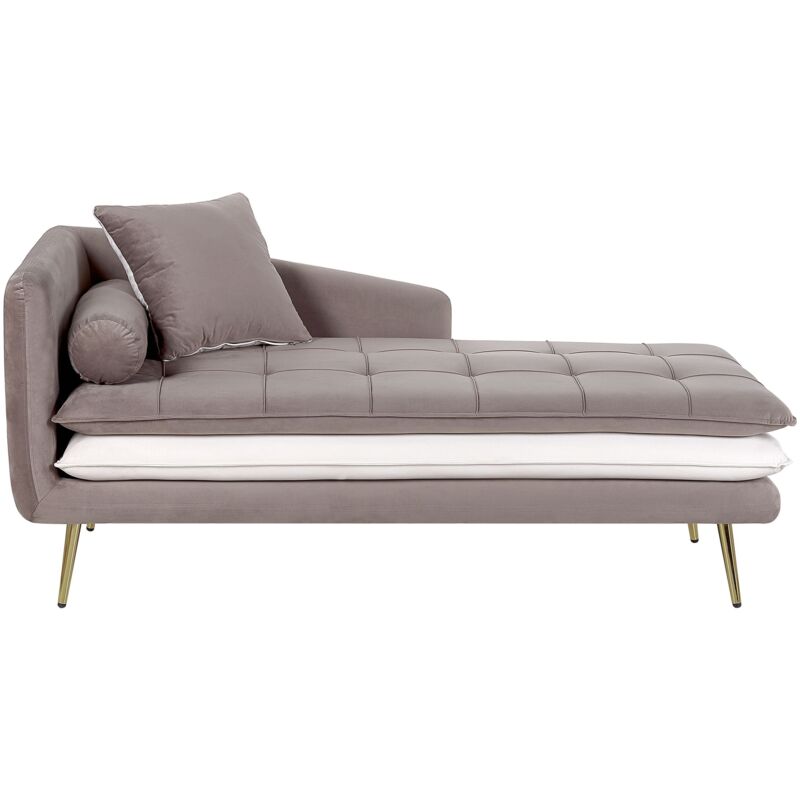 Beliani - Chaise Longue Côté Gauche en Velours Capitonné Marron Clair et Blanc Gonesse