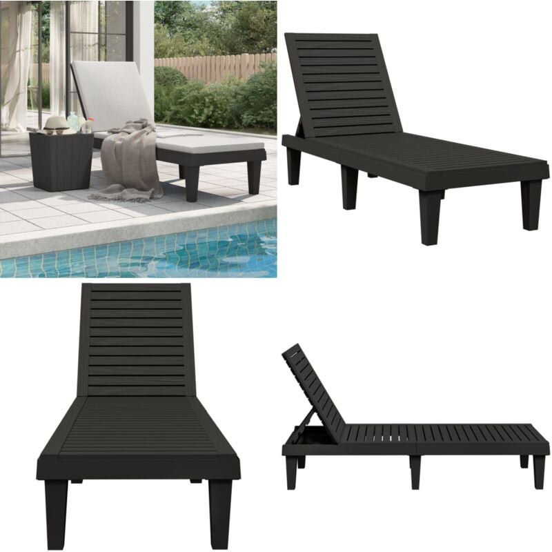 Chaise longue noir 155x58x83 cm polypropylène - Chaises Longues - Transats - Mobilier De Jardin - Chaises De Jardin - Lit De Bronzage - Home & Living