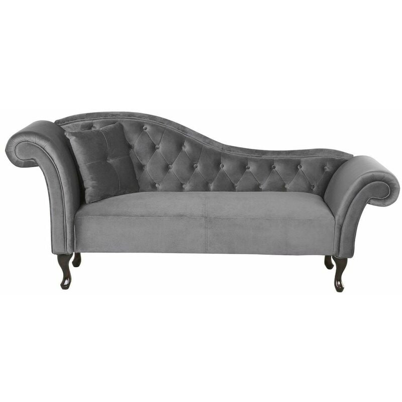 Chaise Longue Versione Sinistra Velluto Grigio Stile Chesterfield Vintage Lattes