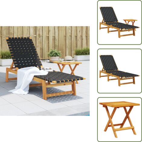 Chaise longue piscine - vidaXL Chaises longues avec table noir bois d'acacia solide et tissu - Chaise longue terrasse