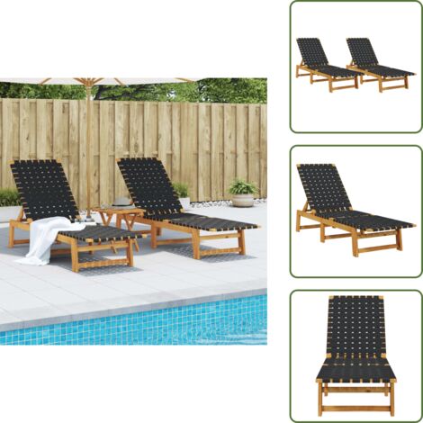 Chaise longue piscine - vidaXL Chaises longues lot de 2 noir bois d'acacia solide et tissu - Chaise longue terrasse